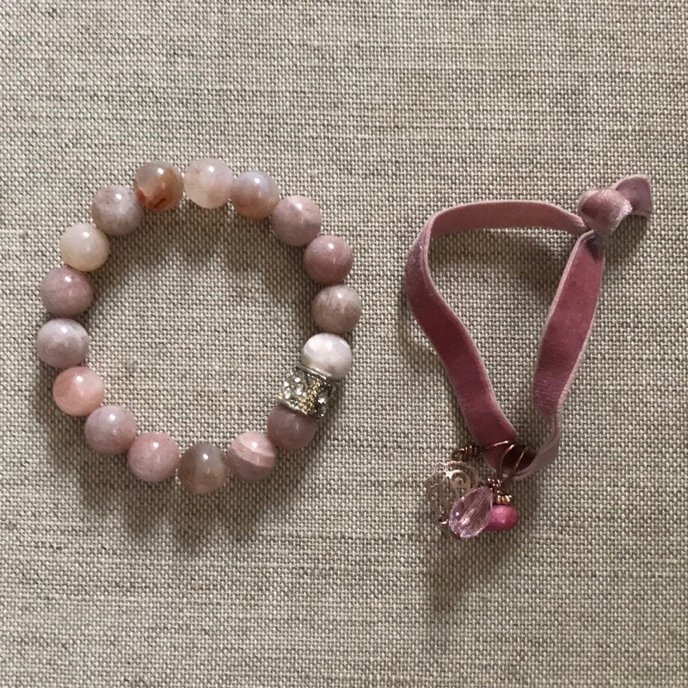 Pink stone and velvet bracelets (ser of 2)